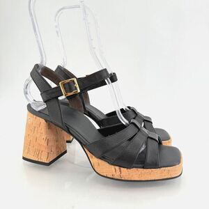 Paul Green Tina Sandals Black Leather Chunky Heel Slingback Strappy UK 6 US 8.5